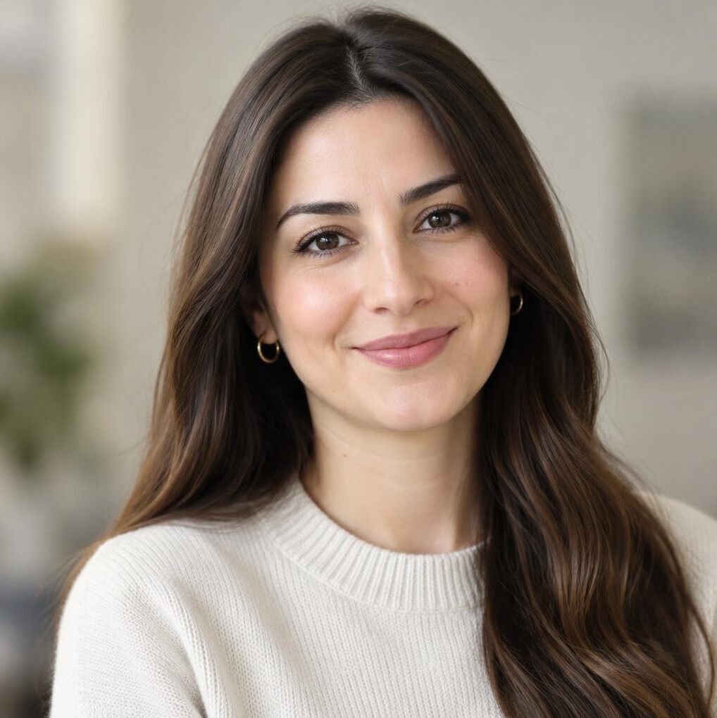 Portrait of a smiling woman with long hair outdoors