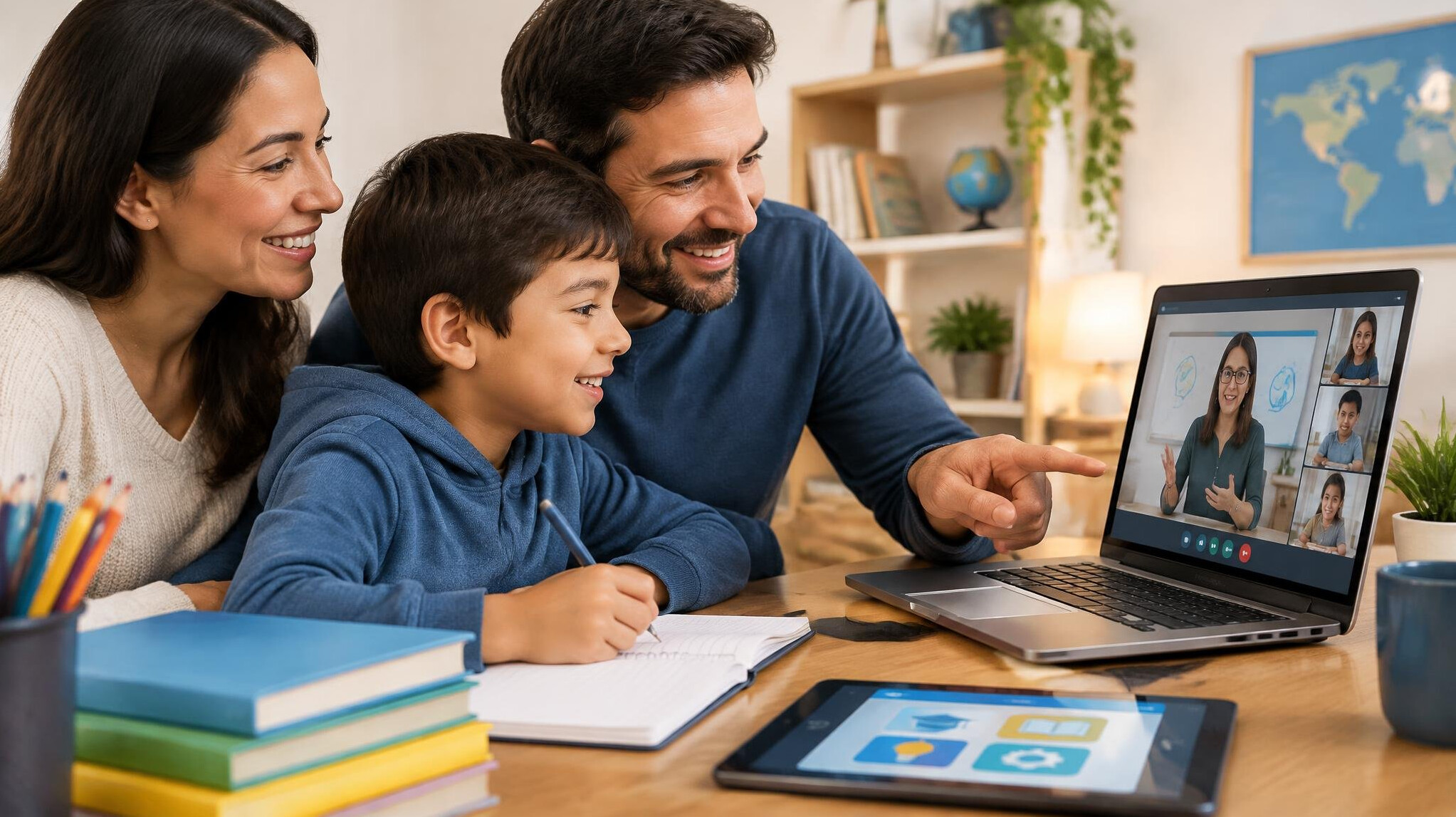 happy family at computer