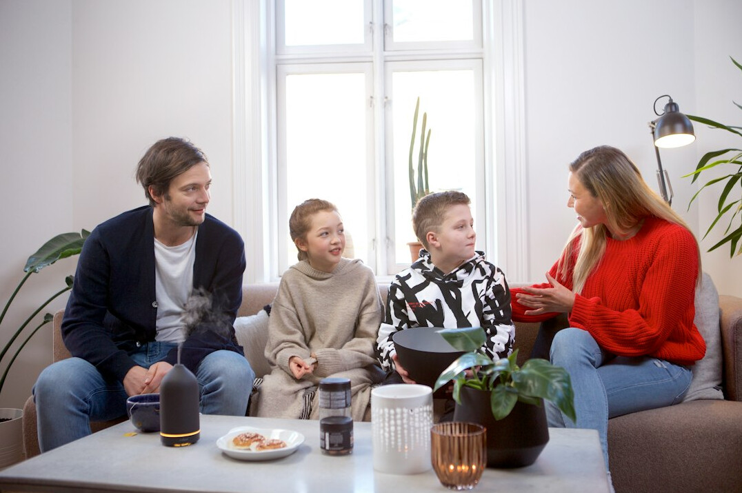 family discussing savings plan